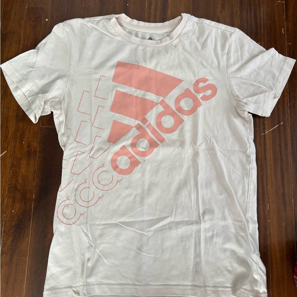 Adidas White and Pink Short Sleeve Tee